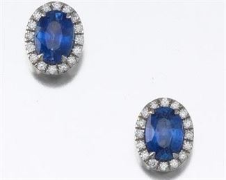 A Pair of Fine Blue Sapphire and Diamond Earrings 