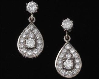 A Pair of Gold and Diamond Drop Earrings 