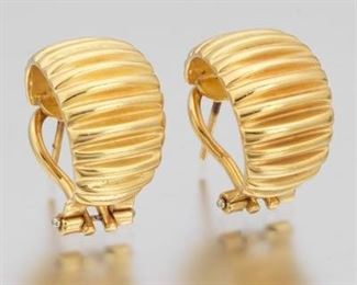 A Pair of Gold Hoop Earrings, Signed LJ 