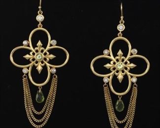 A Pair of Gold and Peridot Chandelier Earrings 