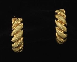A Pair of Italian 18k Gold Half Hoop Earrings 