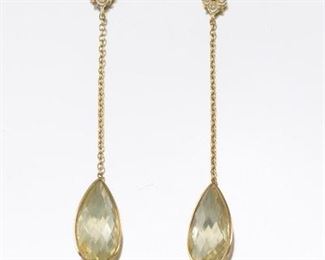 A Pair of Lemon Citrine and Diamond Drop Earrings 