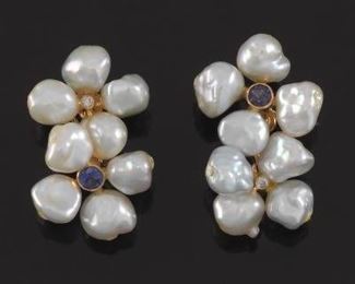 A Pair of Pearl and Gemstone Cluster Earrings 