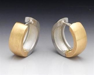 A Pair of Platinum and Gold Matte Hoop Earrings 