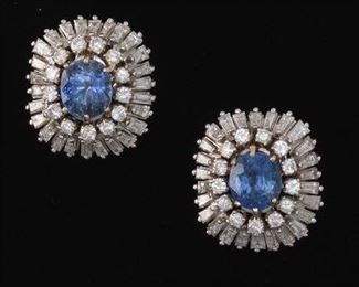 A Pair of Sapphire and Diamond Earrings 