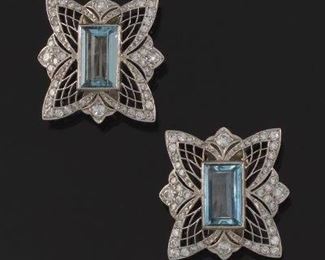 A Pair of Topaz, Diamond and Gold Earrings 