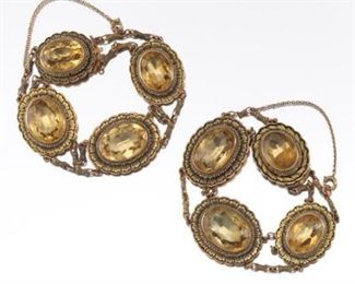 A Pair of Victorian Citrine, Seed Pearl and Enamel Bracelets