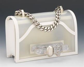 Alexander McQueen Mini Jewelled White Leather Trimmed Transparent Bag