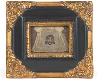 Antique Carved and Gessoed Head of Jesus Christ, in Gilt Painted Frame 