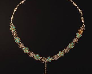 Antique Gold, Turquoise and Pearl Necklace 