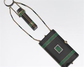 Art Deco 14k Gold Enamel and Diamond Miniaudiere 