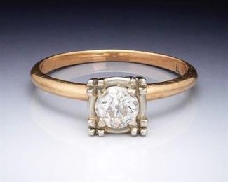 Art Deco Gold and Diamond Solitaire Ring 
