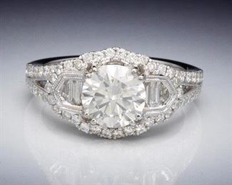 Art Deco Style 1.50 Carat Center Diamond Ring, EGL Report 