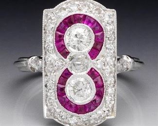 Art Deco Style Diamond and Ruby Ring 