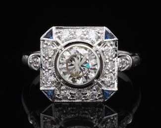 Art Deco Style Diamond and Sapphire Ring 