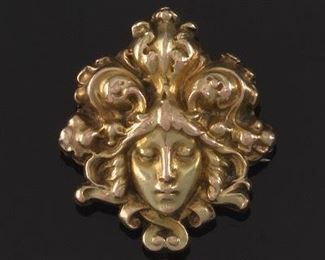Art Nouveau Gold Pin Brooch 