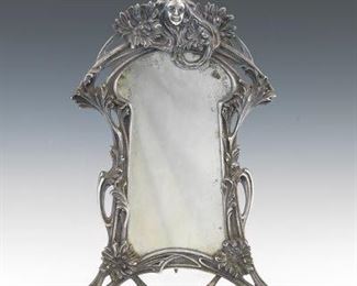 Art Nouveau Nymph Brass Table Mirror