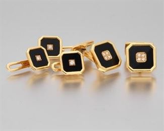 Austrian 18k Gold, Diamond, Onyx Dress Set