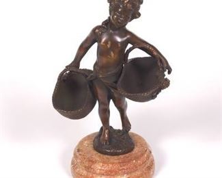 Bronze Sculpture of a Child Carrying Baskets