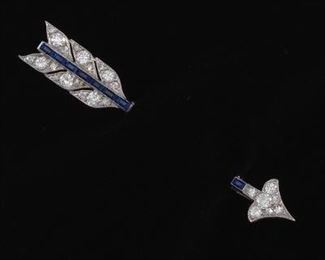 Cartier Platinum, Diamond, and Sapphire Arrow Hat Pin 
