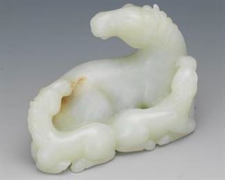 Carved White Jade Horse and Foals