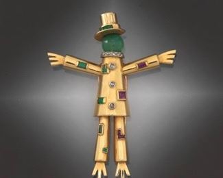 Charming Gold and Gemstone Scarecrow 