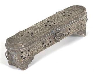 Chinese Antique Silver Color Metal Incense Stick Traveling Box 