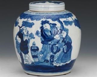 Chinese Blue and White Porcelain Lidded Ginger Jar