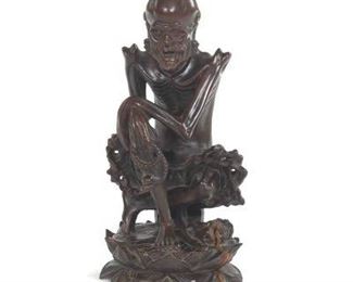 Chinese Carved Wood Sculpture of Sitting Arhat