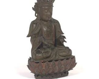 Chinese Ming Dynasty Style Bronze Sculpture of Buddha on Lotus Throne 