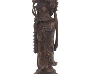 Chinese Oversized Coromandel Carved Wood Sculpture of Shou Lao God of Longevity 