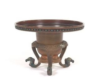 Chinese Patinated Copper Alloy Bronze Brazier on Tripod Stand 