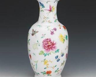Chinese Porcelain Enamelled Vase, Thousand Flowers, Daoguang Marks, Fit as a Lamp Base 