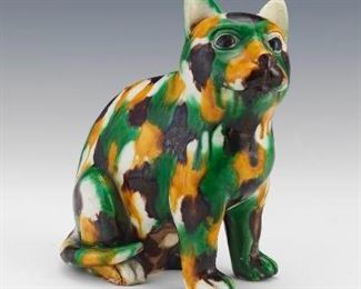 Chinese Sancai Glazed Porcelain Cat