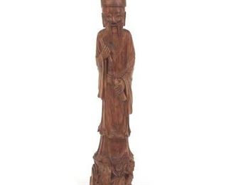 Chinese Tall Coromandel Wood Large Sculpture of Lucky God Fu of Fortune 