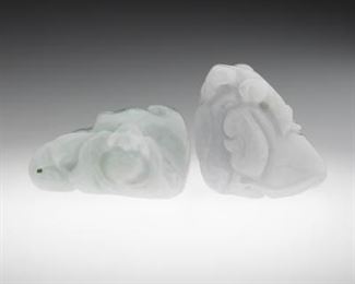 Chinese Two Carved White Jade Boulder Ornaments