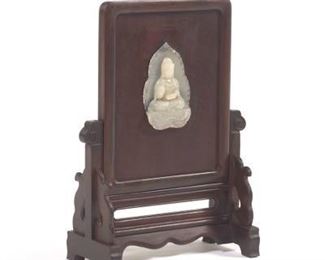 Chinese Wood and Jade Screen 