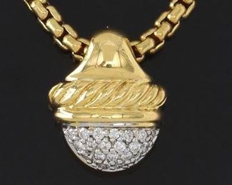 David Yurman Gold and Diamond Acorn Pendant on Chain 