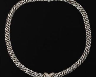 David Yurman Sterling Silver and Diamond Collar Necklace 