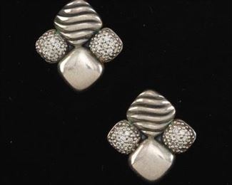 David Yurman Sterling Silver and Diamond Earrings 