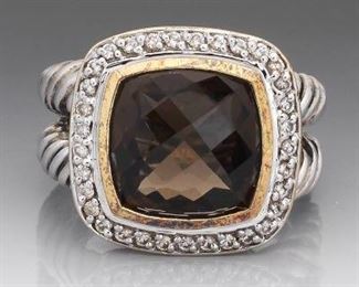 David Yurman Sterling Silver, Diamond, and Topaz Ring 