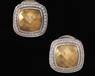 David Yurman Sterling, Diamond and Gold Earrings