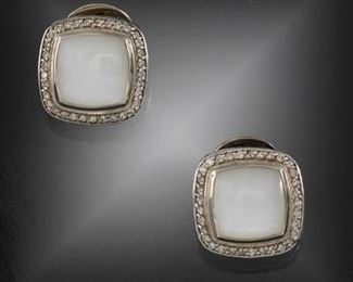 David Yurman Sterling, Diamond and Mother of Pearl Earrings