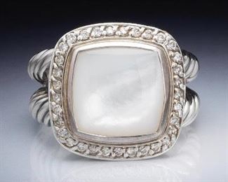 David Yurman Sterling, Diamond and Mother of Pearl Ring 