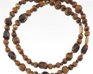 David Yurman Tiger Eye and 18k Gold Necklace, 32 Inch