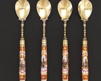 Dresden Silver Spoons with Porcelain Handles