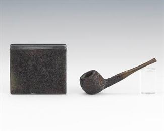 DunhillFULPAKLondon Silver Gilt and Shagreen Leather Cigarette Case with Dunhill Smoking Pipe