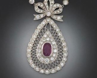 Edwardian Style Ruby and Diamond Necklace 