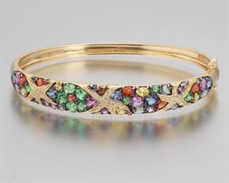 EFFY Exquisite Gold, Multicolor Sapphires and Diamond Bangle 