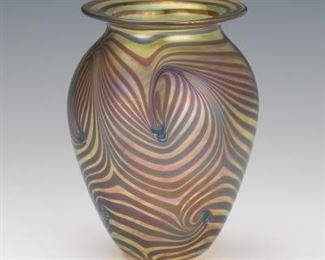 Eickholt Amber and Iridescent Finish Swirl Design Vase